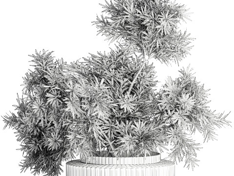 현실적인 꽃다발 장식 나뭇가지 잎 유리 꽃병 3D 모델