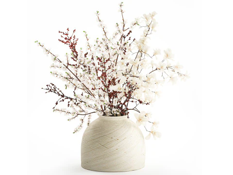 Blumenstrau&szlig; wei&szlig;e Blumen Magnolie Ilex Stechpalme Kirsche Vase 659 3D Modell
