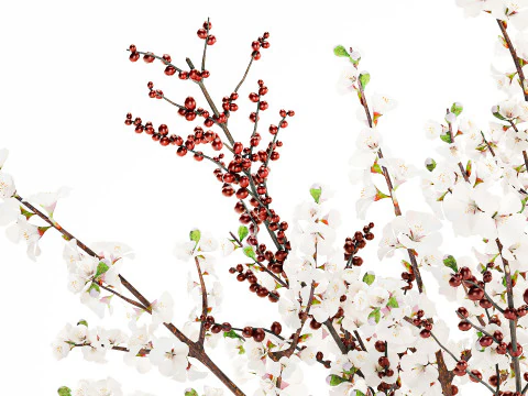 Bouquet white flowers magnolia Ilex holly cherry vase 659 3D Model