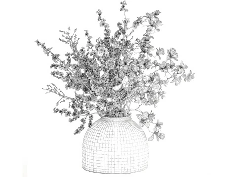Bouquet white flowers magnolia Ilex holly cherry vase 659 3D Model