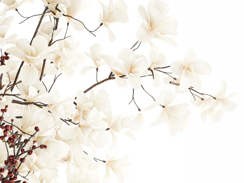 Bouquet white flowers magnolia Ilex holly cherry vase 659 3D Model