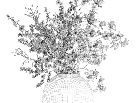 Bouquet white flowers magnolia Ilex holly cherry vase 659 3D Model