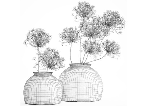 Realistic bouquet dried flowers Hogweed branches vase 659 3D Model