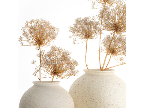 Realistic bouquet dried flowers Hogweed branches vase 659 3D Model