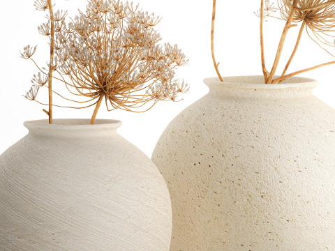 Realistic bouquet dried flowers Hogweed branches vase 659 3D Model