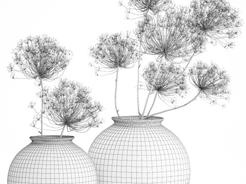 Realistic bouquet dried flowers Hogweed branches vase 659 3D Model