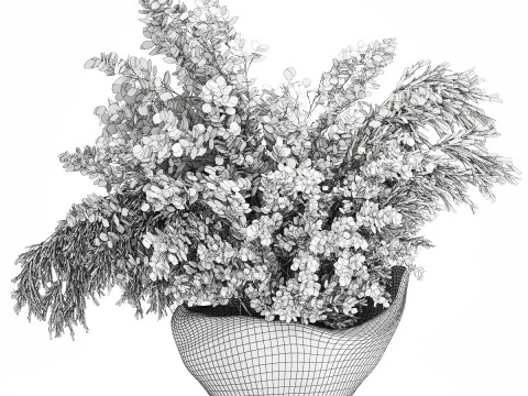 Realistic flower bouquet decor branches leaves vase 660 3D Model