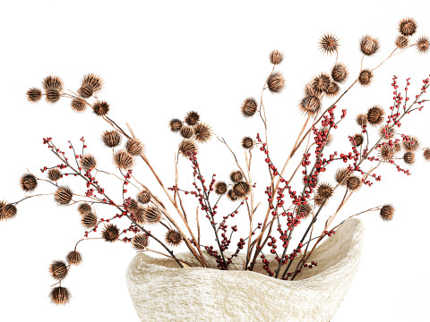 गुलदस्ता सूखे फूल होली शाखाएँ सूखे कांटे पत्थर फूलदान 3D मॉडल