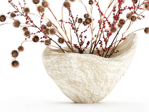 गुलदस्ता सूखे फूल होली शाखाएँ सूखे कांटे पत्थर फूलदान 3D मॉडल