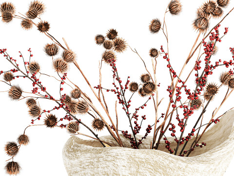 गुलदस्ता सूखे फूल होली शाखाएँ सूखे कांटे पत्थर फूलदान 3D मॉडल