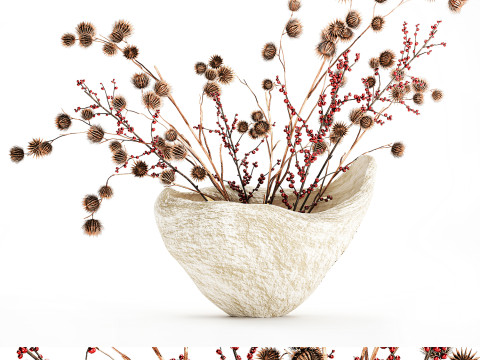 गुलदस्ता सूखे फूल होली शाखाएँ सूखे कांटे पत्थर फूलदान 3D मॉडल