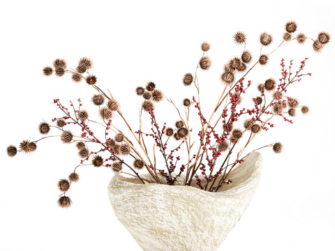 गुलदस्ता सूखे फूल होली शाखाएँ सूखे कांटे पत्थर फूलदान 3D मॉडल