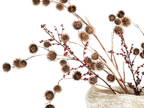 गुलदस्ता सूखे फूल होली शाखाएँ सूखे कांटे पत्थर फूलदान 3D मॉडल