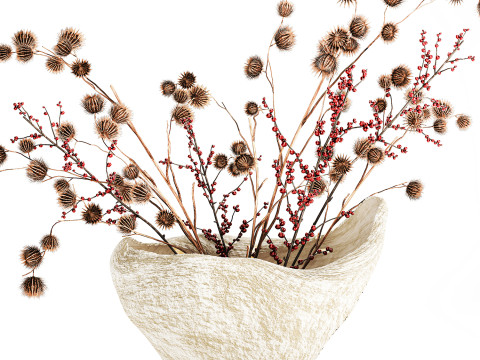 गुलदस्ता सूखे फूल होली शाखाएँ सूखे कांटे पत्थर फूलदान 3D मॉडल