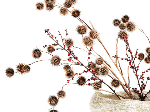 गुलदस्ता सूखे फूल होली शाखाएँ सूखे कांटे पत्थर फूलदान 3D मॉडल