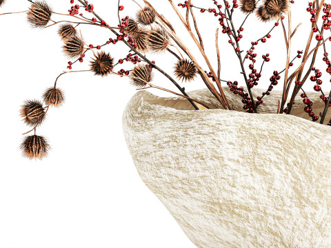 गुलदस्ता सूखे फूल होली शाखाएँ सूखे कांटे पत्थर फूलदान 3D मॉडल