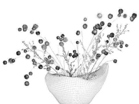 गुलदस्ता सूखे फूल होली शाखाएँ सूखे कांटे पत्थर फूलदान 3D मॉडल