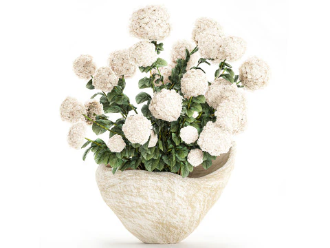 Blumenstrau&szlig; Zweige Steinvase wei&szlig; Hortensiendekor 662 3D Modell