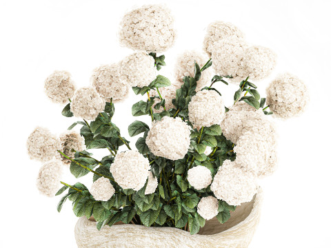 花束枝石花瓶白アジサイ装飾 662 3Dモデル