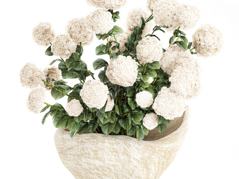 花束枝石花瓶白アジサイ装飾 662 3Dモデル