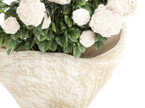 花束枝石花瓶白アジサイ装飾 662 3Dモデル