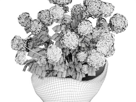 花束枝石花瓶白アジサイ装飾 662 3Dモデル