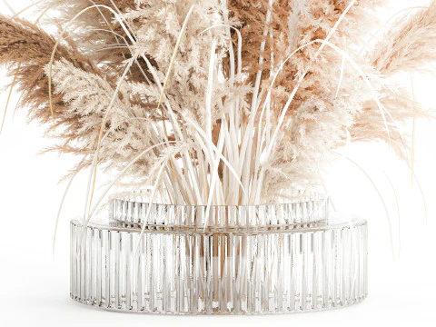 Dried flower bouquet branches cortaderia pampas vase glass 3D Model