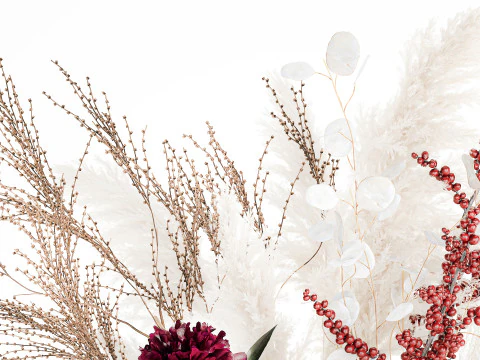 Dried flower bouquet pampas grass peony holly glass vase 3D Model