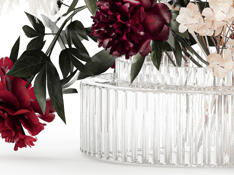 Buquê de flores secas, grama de pampas, peônia, vaso de vidro de azevinho Modelo 3D