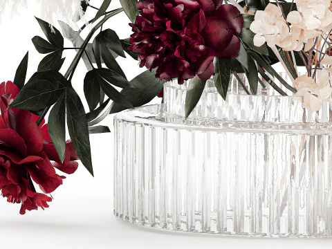 Dried flower bouquet pampas grass peony holly glass vase 3D Model