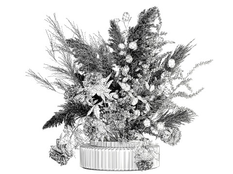 Buquê de flores secas, grama de pampas, peônia, vaso de vidro de azevinho Modelo 3D