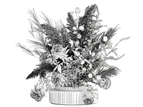 Dried flower bouquet pampas grass peony holly glass vase 3D Model