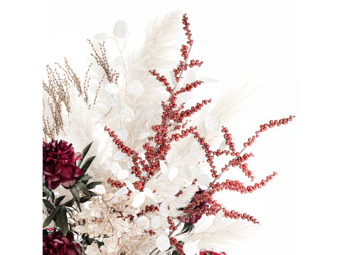 Dried flower bouquet pampas grass peony holly glass vase 3D Model
