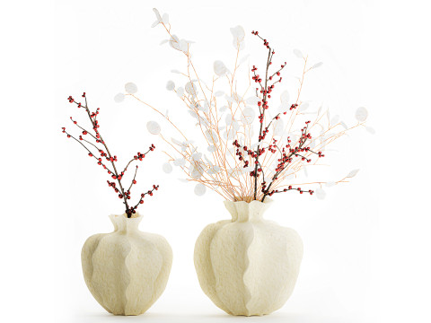 Букет сухоцвітів падуб лунарія гілки ваза декор 666 3D Модель