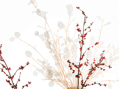 Bouquet dried flowers holly lunaria branches vase decor 666 3D Model