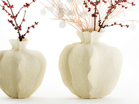 Bouquet dried flowers holly lunaria branches vase decor 666 3D Model