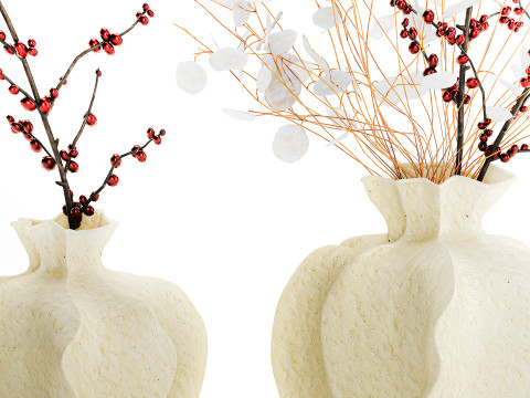 Bouquet dried flowers holly lunaria branches vase decor 666 3D Model