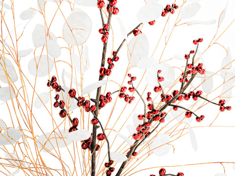 Bouquet dried flowers holly lunaria branches vase decor 666 3D Model