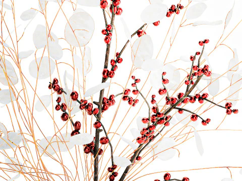 Bouquet dried flowers holly lunaria branches vase decor 666 3D Model