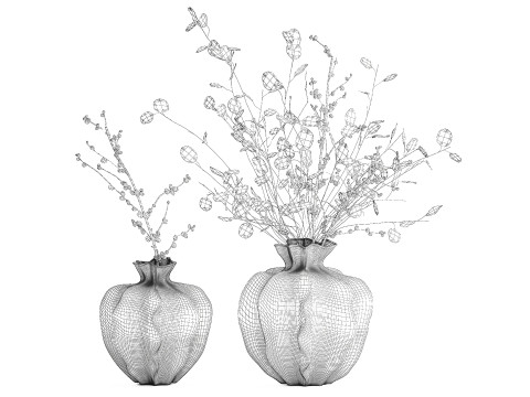 Bouquet dried flowers holly lunaria branches vase decor 666 3D Model