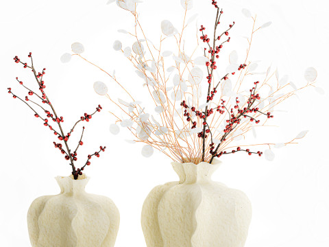 Bouquet dried flowers holly lunaria branches vase decor 666 3D Model
