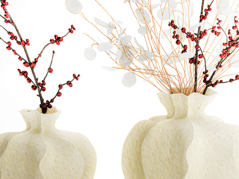 Bouquet dried flowers holly lunaria branches vase decor 666 3D Model