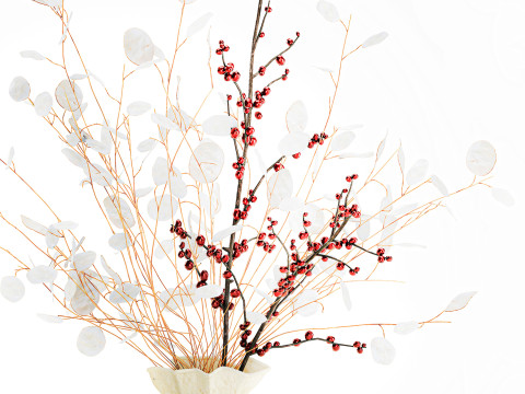 Bouquet dried flowers holly lunaria branches vase decor 666 3D Model