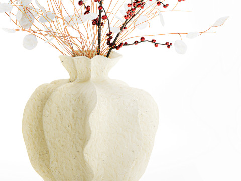 Bouquet dried flowers holly lunaria branches vase decor 666 3D Model