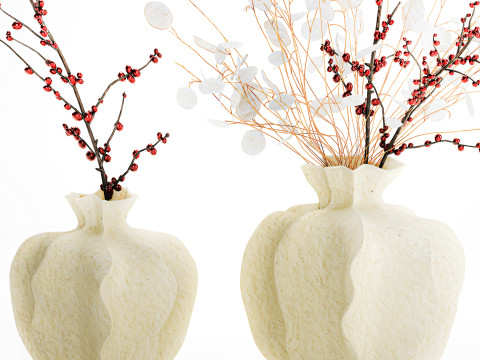 Bouquet dried flowers holly lunaria branches vase decor 666 3D Model