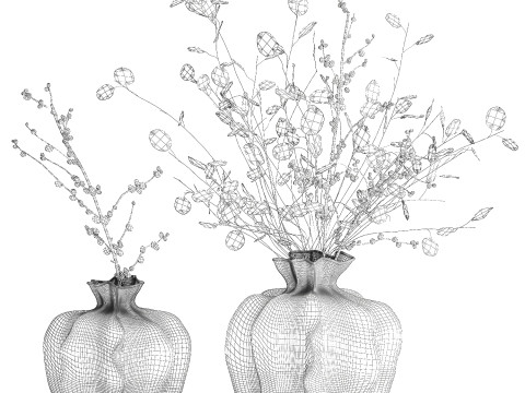 Bouquet dried flowers holly lunaria branches vase decor 666 3D Model