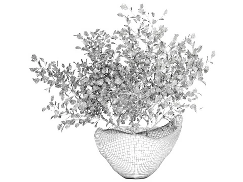 Realistic green floral bouquet branches leaves decor vase 667 3D Model