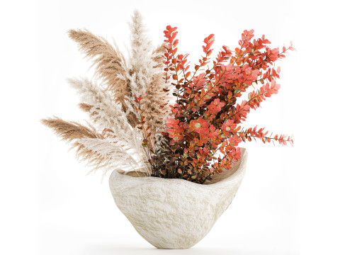 Boeket herfstbloemen takken pampa's berberis vaas decor 3D Model