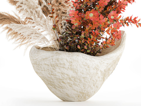 Bouquet autumn flowers branches pampas barberry vase decor 3D Model
