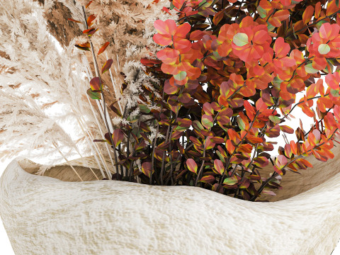 Bouquet autumn flowers branches pampas barberry vase decor 3D Model